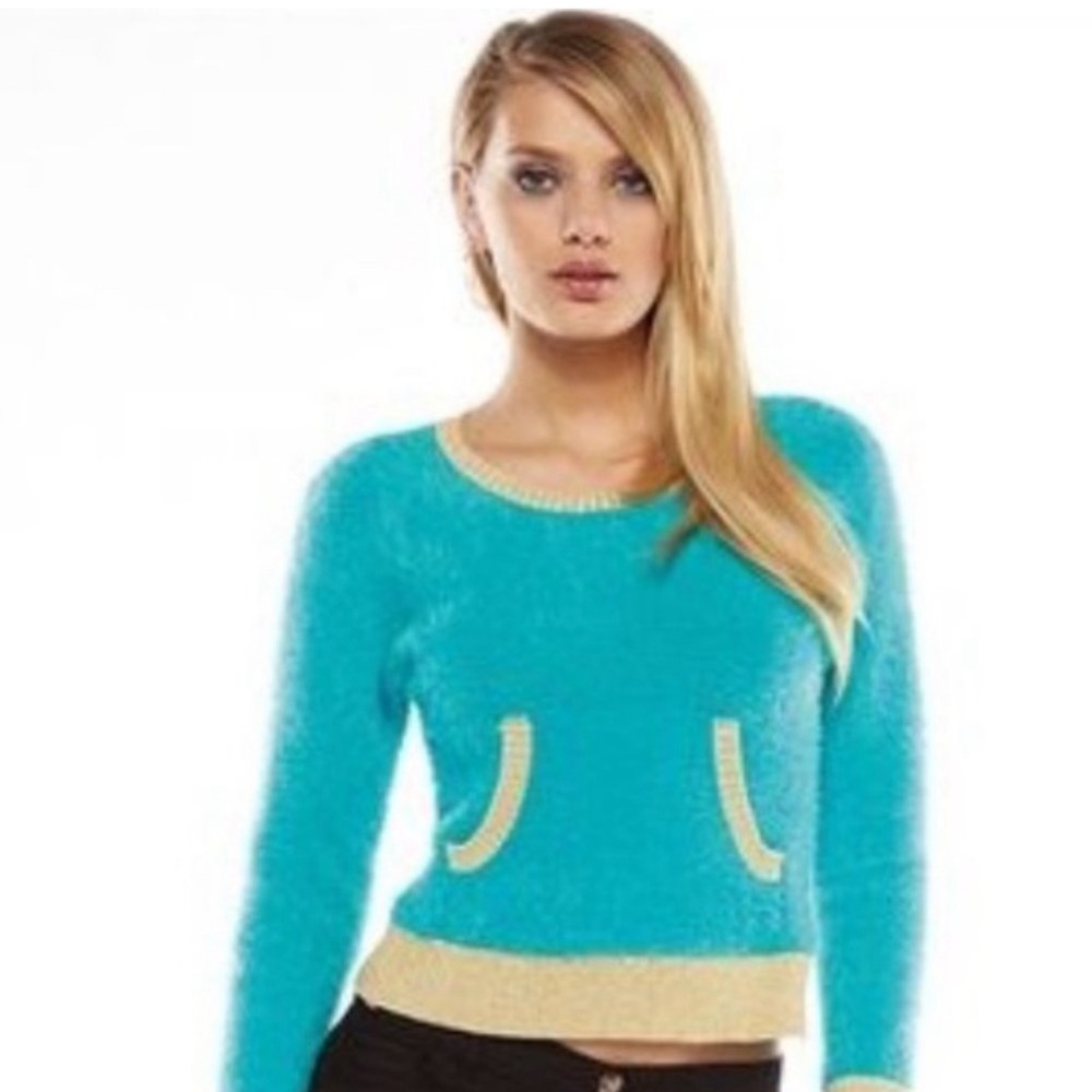 NWT Juicy Couture Teal Fuzzy Eyelash Sweater Size L
